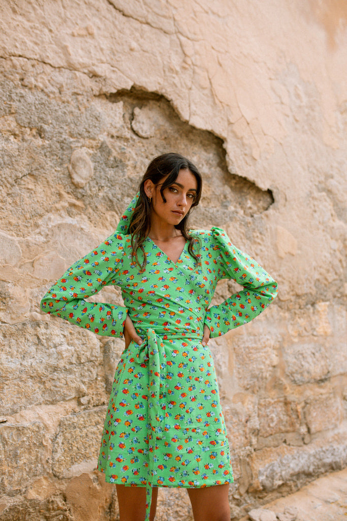 MARIA mini wrap dress - Bright green | OOTO CLOTHING